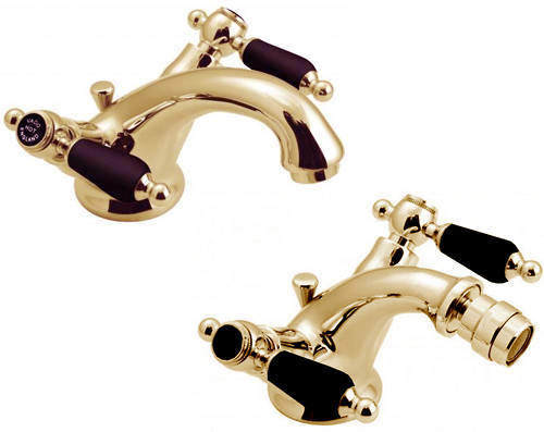 Vado Kensington Basin & Bidet Mixer Tap Pack (Gold & Black).