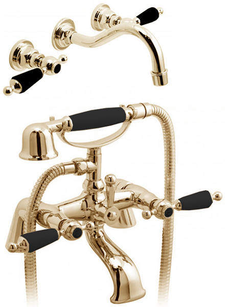 Vado Kensington Wall Mounted Basin & BSM Tap Pack (Gold & Black).