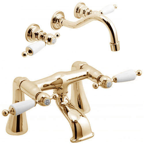 Vado Kensington Wall Mounted Basin & Bath Filler Tap Pack (Gold & White).