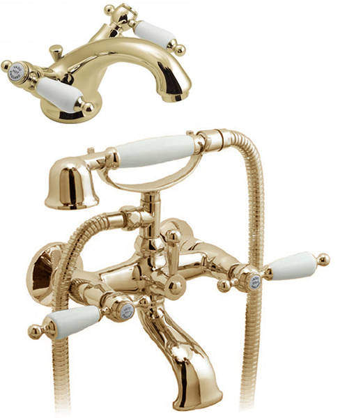 Vado Kensington Basin Mixer & Wall Mounted BSM Tap Pack (Gold & White).