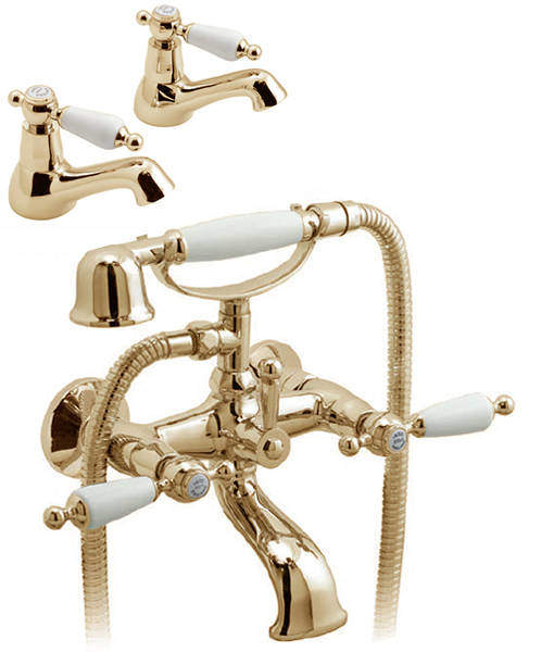 Vado Kensington Basin Taps & Wall Mounted BSM Tap (Gold & White).