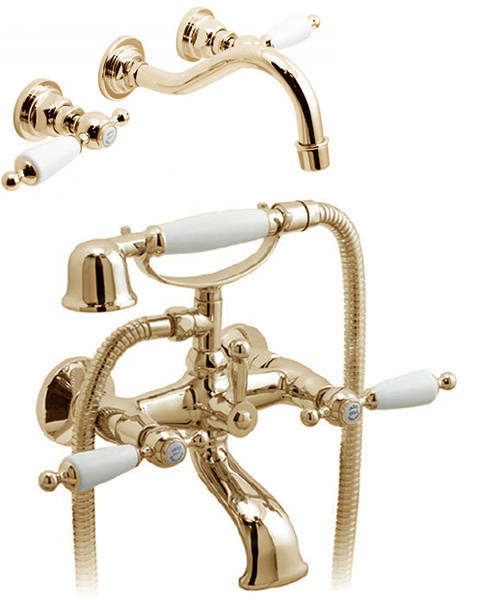 Vado Kensington Wall Mounted Basin & BSM Tap Pack (Gold & White).