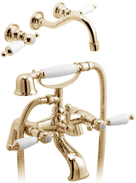 Vado Kensington Wall Mounted Basin & BSM Tap Pack (Gold & White).