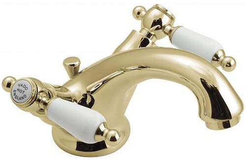 Vado Kensington Basin Mixer Tap With Pop Up Waste (Gold & White).
