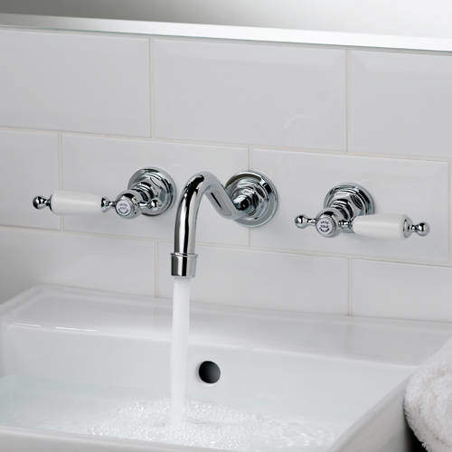 Vado Kensington Wall Mounted 3 Hole Basin Mixer Tap (Chrome & White).