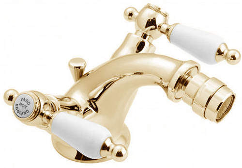 Vado Kensington Bidet Mixer Tap With Pop Up Waste (Gold & White).