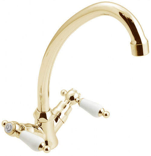 Vado Kensington Kitchen Mixer Tap With Swivel Spout (Gold & White).