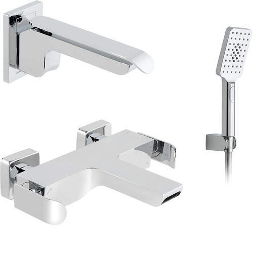 Vado Kovera Wall Mounted Bath Shower Mixer & Basin Tap Pack (Chrome).