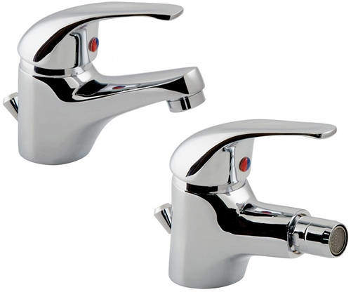 Vado Matrix Basin & Bidet Mixer Taps Pack With Pop Up Wastes (Chrome).