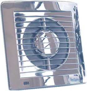 Vectaire Slim Line Axial Extractor Fan, Humidistat & Timer. 100mm (Chrome).