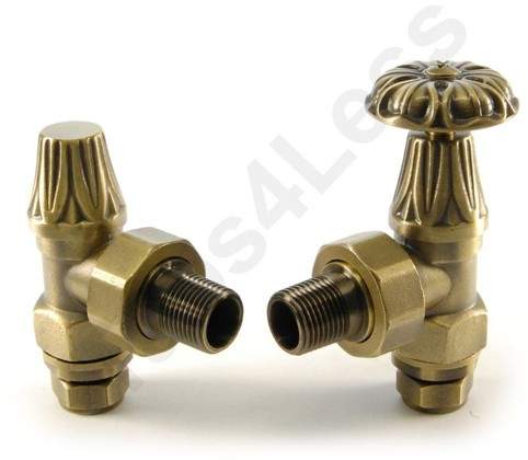 Crown Radiator Valves Abbey Manual & LS Angled Radiator Valves (Old Brass).