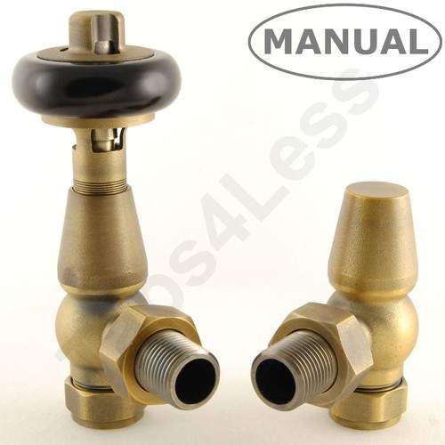 Crown Radiator Valves Eton Thermostatic Angled Radiator Valves (Old Brass).