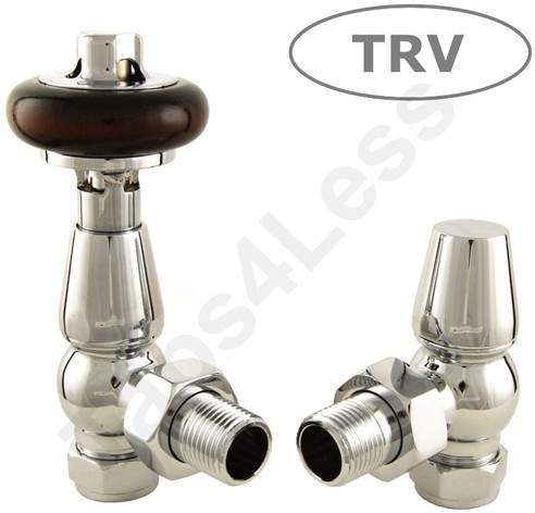 Crown Radiator Valves Thermostatic Angled Radiator Valves (Chrome).