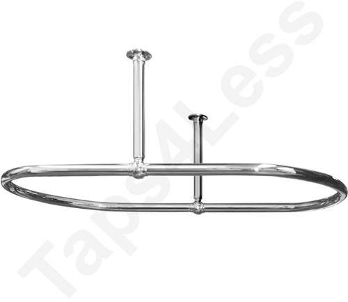 Chrome Rails Oval Shower Curtain Rail With 2 x Ceiling Brackets (Chrome).