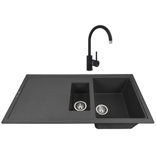 Larger image of 1810 Kitchen Sink & Tap Pack, 1.5 Bowl (1000x500, Metallic Black).