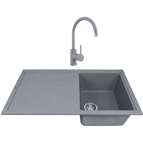 Larger image of 1810 Kitchen Sink & Tap Pack, 1.0 Bowl (860x500, Metallic Grey).