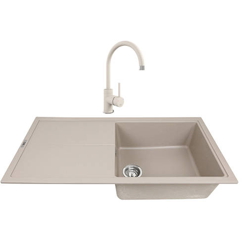 Larger image of 1810 Kitchen Sink & Tap Pack, 1.0 Bowl (1000x500, Champagne).