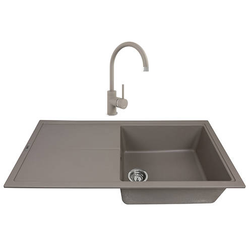 Larger image of 1810 Kitchen Sink & Tap Pack, 1.0 Bowl (1000x500, Concrete).