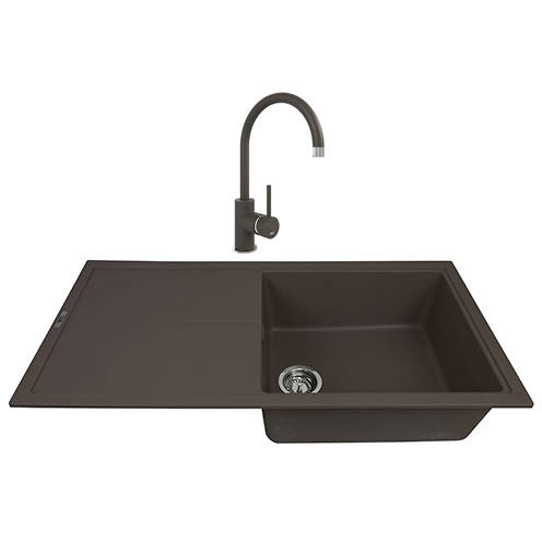 Larger image of 1810 Kitchen Sink & Tap Pack, 1.0 Bowl (1000x500, Mocha).