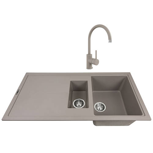 Larger image of 1810 Kitchen Sink & Tap Pack, 1.5 Bowl (1000x500, Concrete).