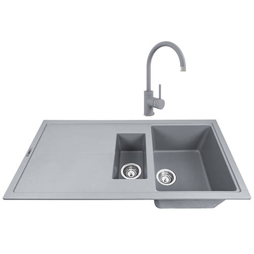 Larger image of 1810 Kitchen Sink & Tap Pack, 1.5 Bowl (1000x500, Metallic Grey).