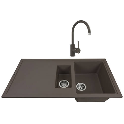 Larger image of 1810 Kitchen Sink & Tap Pack, 1.5 Bowl (1000x500, Mocha).