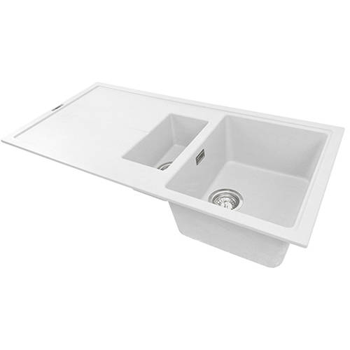 Example image of 1810 Kitchen Sink & Tap Pack, 1.5 Bowl (1000x500, Polar White & Black).