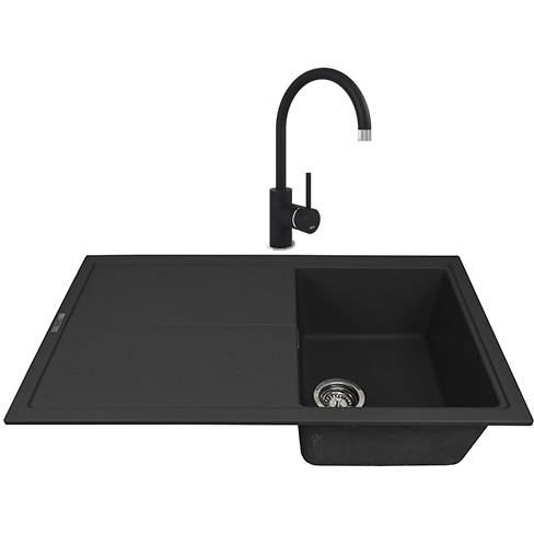Larger image of 1810 Kitchen Sink & Tap Pack, 1.0 Bowl (860x500, Metallic Black).