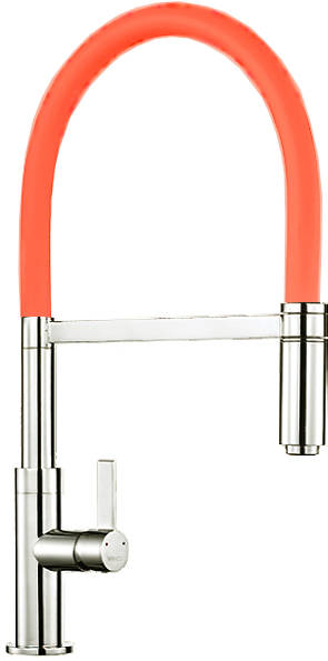 Larger image of 1810 Spirale Single Lever Rinser Kitchen Tap (Brushed Steel & Orange).