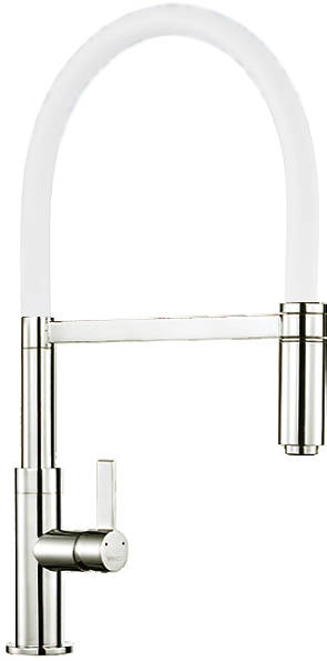 Larger image of 1810 Spirale Single Lever Rinser Kitchen Tap (Brushed Steel & White).