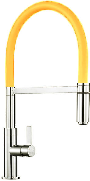 Larger image of 1810 Spirale Single Lever Rinser Kitchen Tap (Brushed Steel & Yellow).