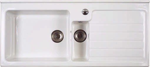 Larger image of Astracast Sink Jersey 1.5 bowl sit-in ceramic kitchen sink with right hand drainer.