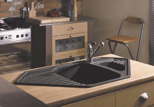 Example image of Astracast Sink Vector 1.5 bowl black composite corner kitchen sink.