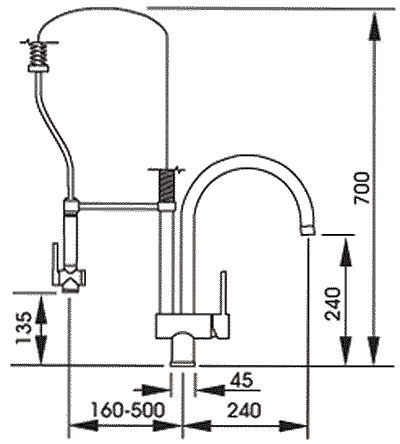 Technical image of Abode Alto Professional Kitchen Tap With Rinser (Chrome).