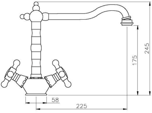 Technical image of Abode Melford Monobloc Kitchen Tap (Antique Brass).