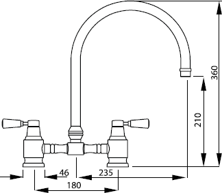 Technical image of Abode Hargrave Swan Neck Bridge Kitchen Tap (Brushed Nickel).