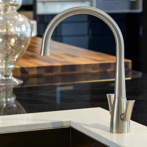 Larger image of Abode Fluid Twin Lever Kitchen Tap With Swivel Spout (Brushed Nickel).
