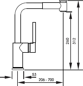 Technical image of Abode Aurora Pull Out Kitchen Tap With LED Temperature Indicator.