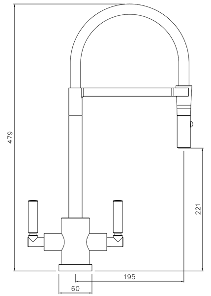 Technical image of Abode Atlas Professional Kitchen Tap (Brushed Nickel & Black).