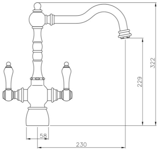 Technical image of Abode Bayenne Monobloc Kitchen Tap (Pewter).
