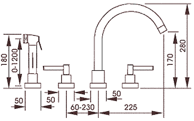 Technical image of Abode Atlas 4 Hole Kitchen Tap With Spray (Chrome).