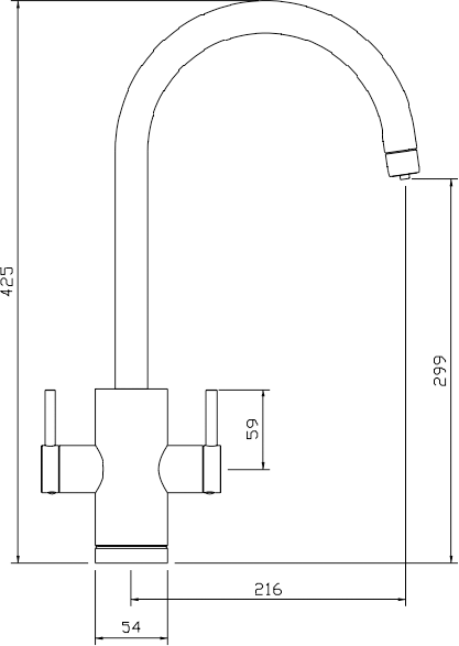 Technical image of Abode Pronteau Profile Kitchen Tap, Boiling, Hot, Cold & Filtered (Chrome).