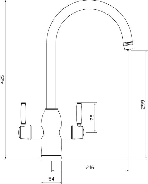 Technical image of Abode Pronteau Province Kitchen Tap, Boiling, Hot, Cold & Filtered (B Nickel).
