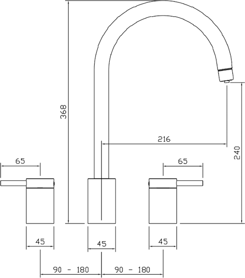 Technical image of Abode Pronteau Profile Kitchen Tap, Boiling, Hot, Cold & Filtered (Chrome).