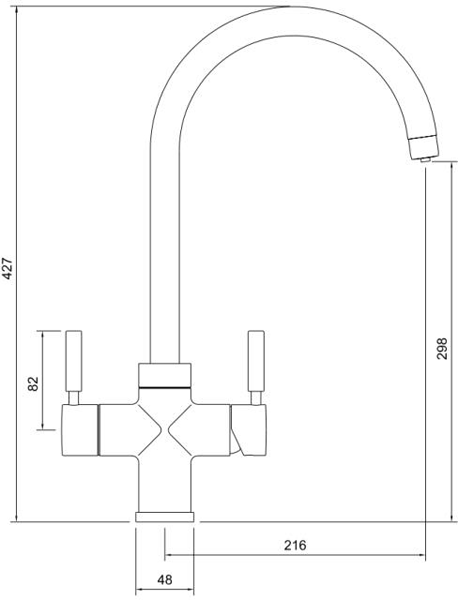 Technical image of Abode Pronteau 3 In 1 Boiling Water Filtered Kitchen Tap (Chrome).