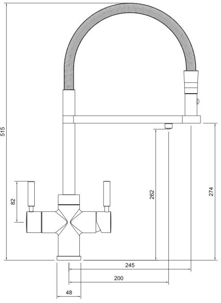 Technical image of Abode Pronteau 3 In 1 Professional Boiling Water Kitchen Tap (Br Nickel).