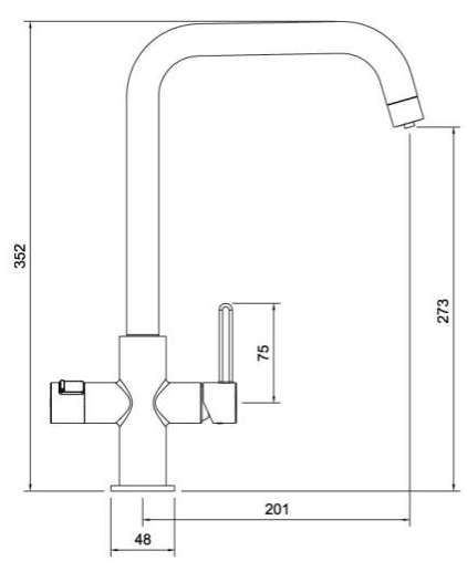 Technical image of Abode Pronteau 3 In 1 Boiling Water Filtered Kitchen Tap (Matt Black).