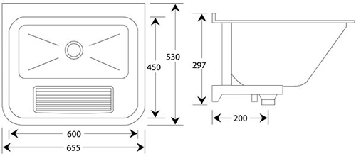 Technical image of Acorn Thorn Large Wall Mounted Utility Sink 655mm (Stainless Steel).