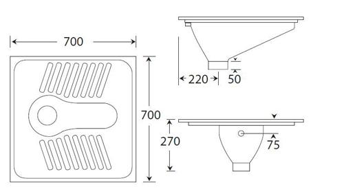 Technical image of Acorn Thorn Squatting Toilet Pan (Stainless Steel).