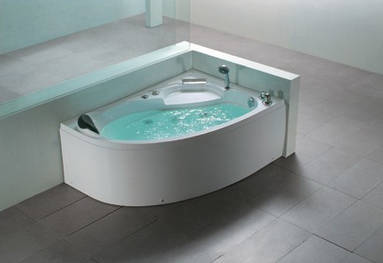Larger image of Crown Offset Corner Whirlpool Bath. 1500x1000mm (Right Hand).